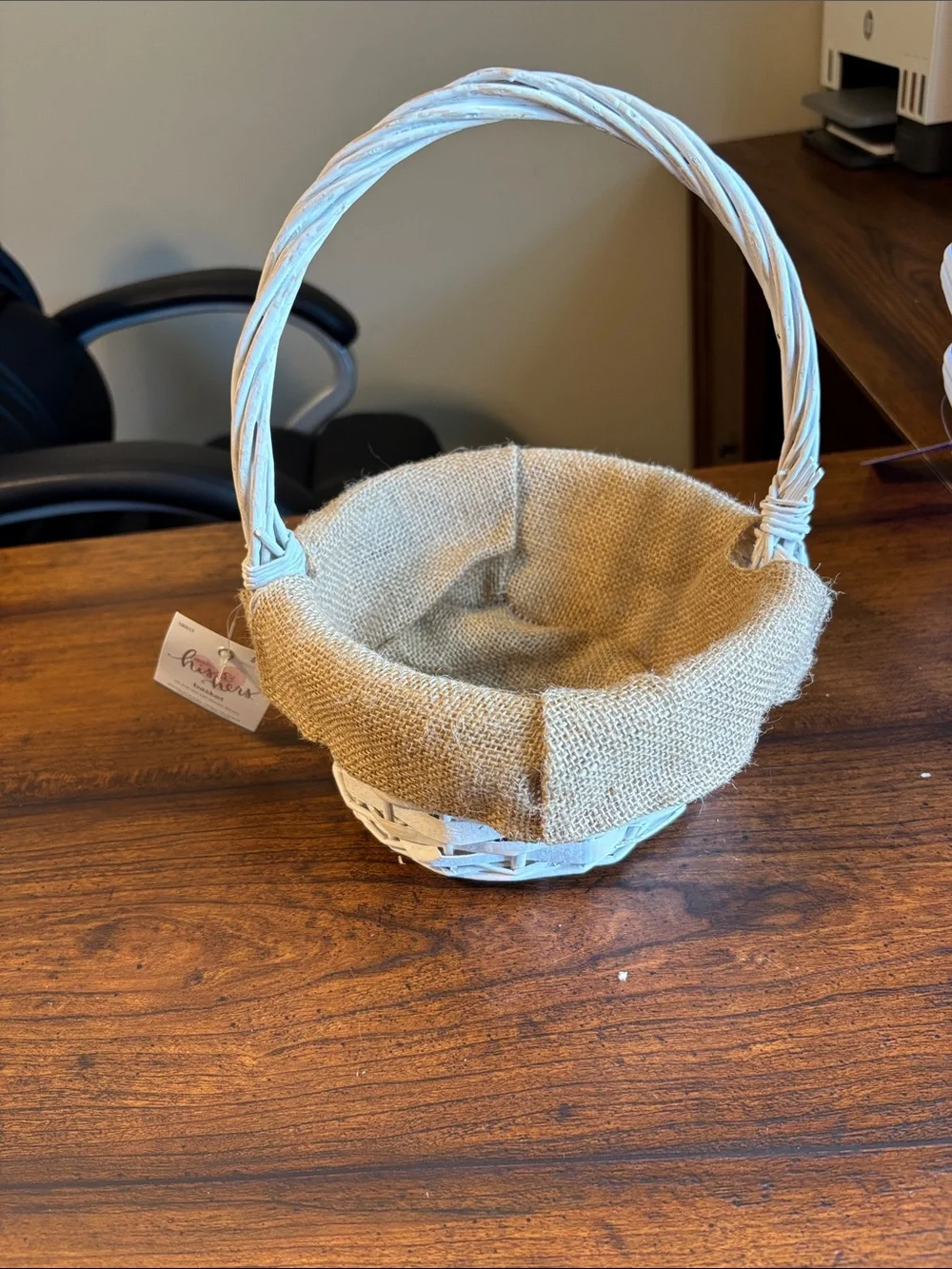 Rustic White Wicker Basket with Burlap Liner - Home Accents